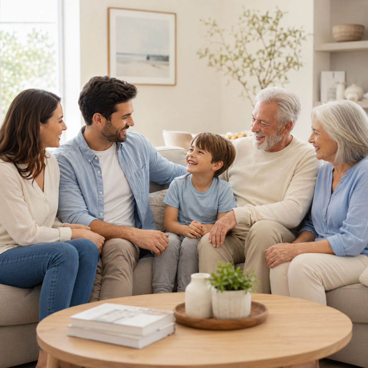 Familie spricht entspannt über Vorsorge